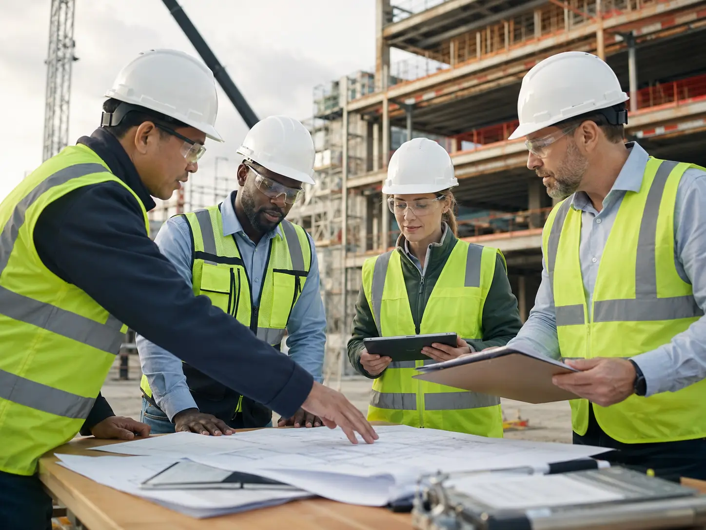 Large construction project site with cranes and infrastructure work