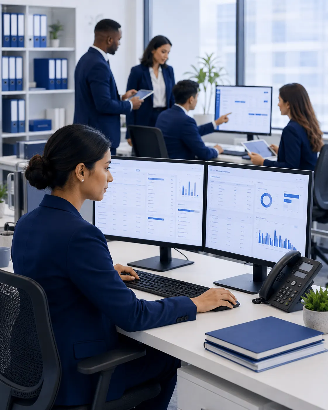 Healthcare operations team coordinating administrative workflow support
