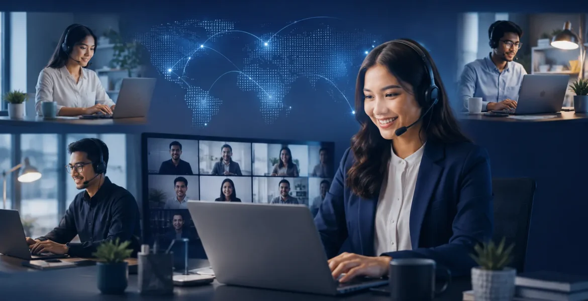 Offshore remote staffing team supporting global business operations through virtual collaboration