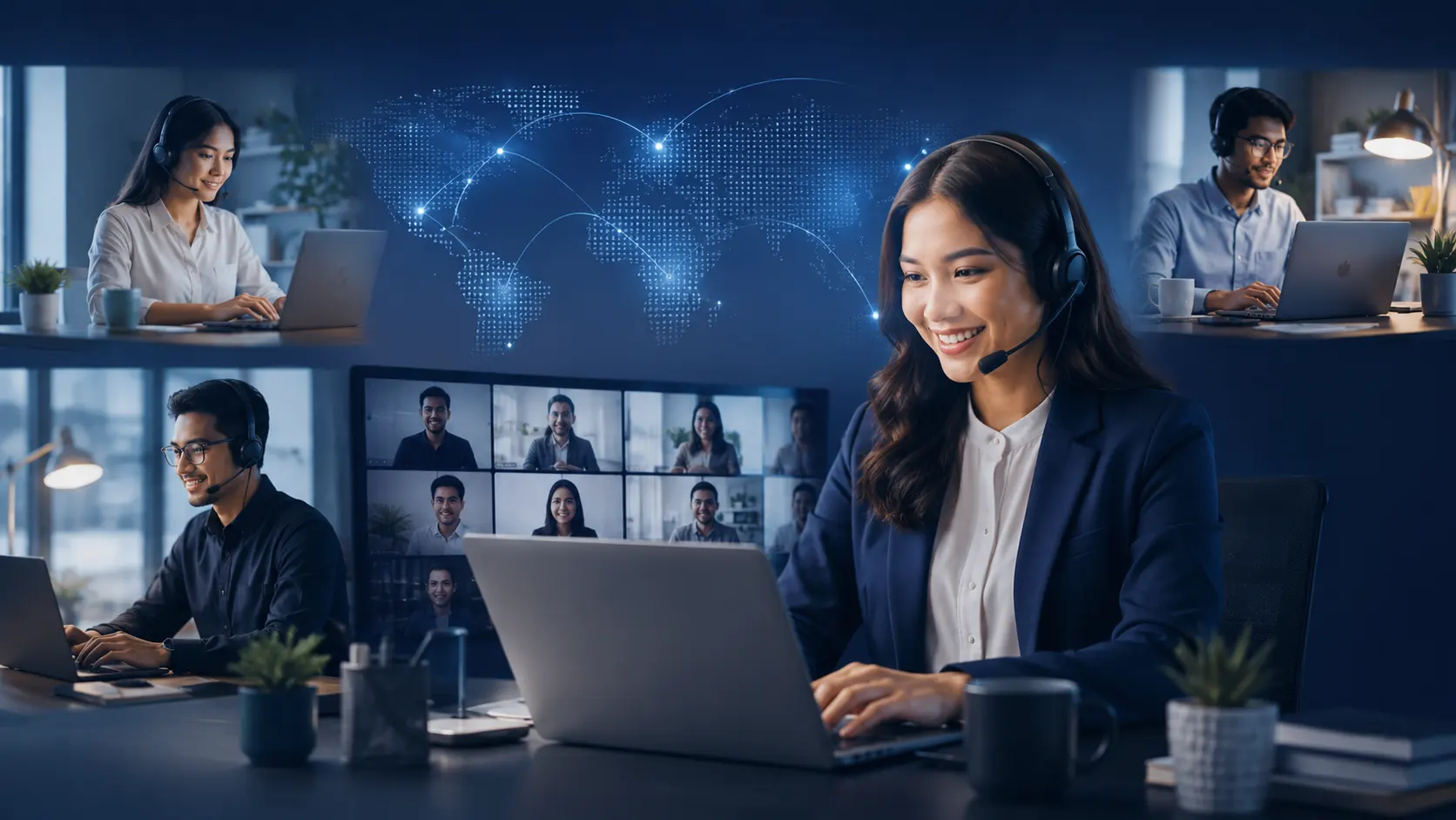 Offshore remote staffing team supporting global business operations through virtual collaboration